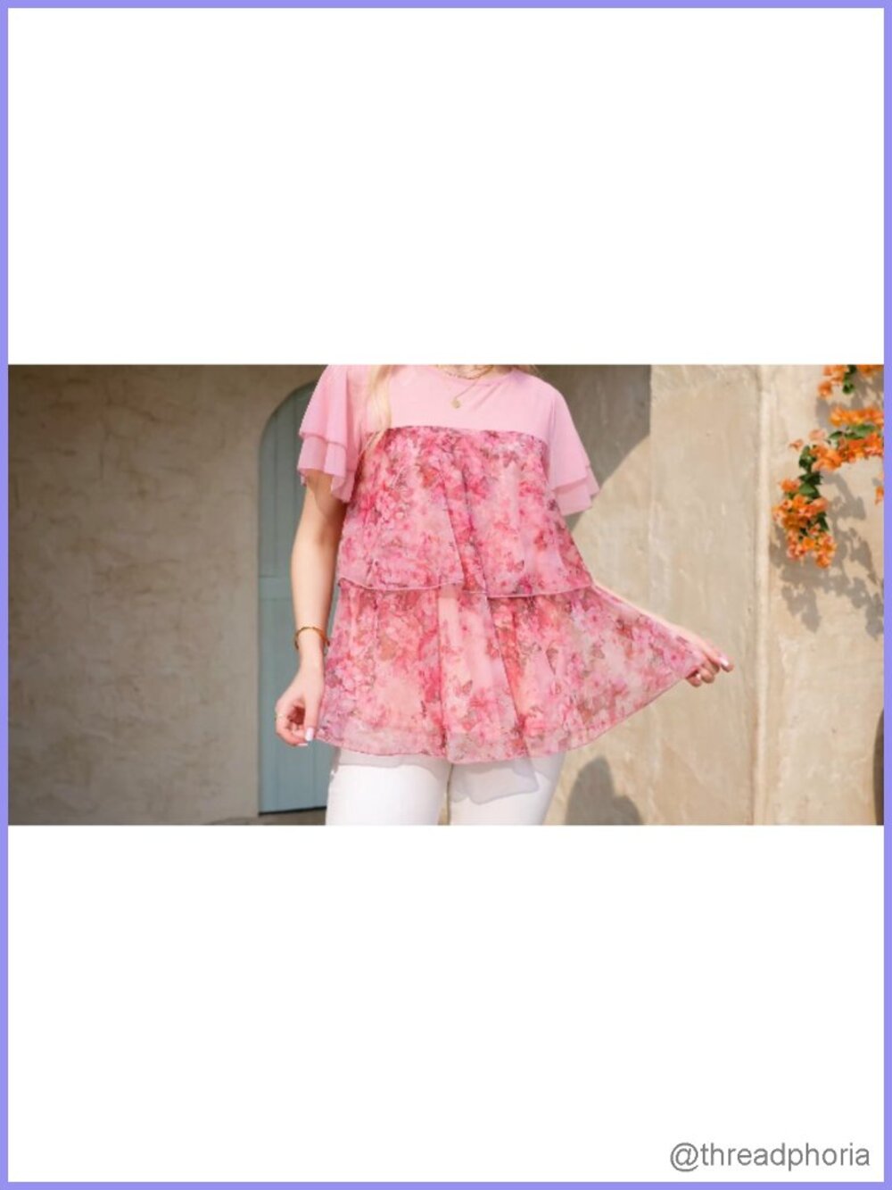 Women's Short Sleeve Tunic Blouse Double Layer Mesh Flowy Babydoll Top - Picture 6 of 6